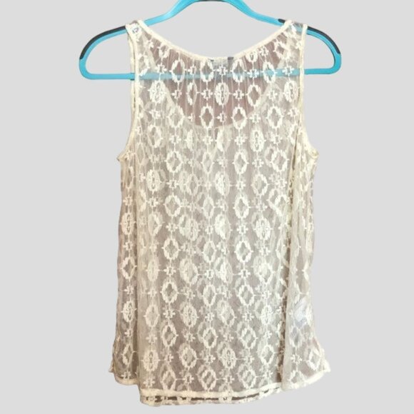 Eddie Bauer Ivory Sheer Embroidered Sleeveless Top - Picture 3 of 9
